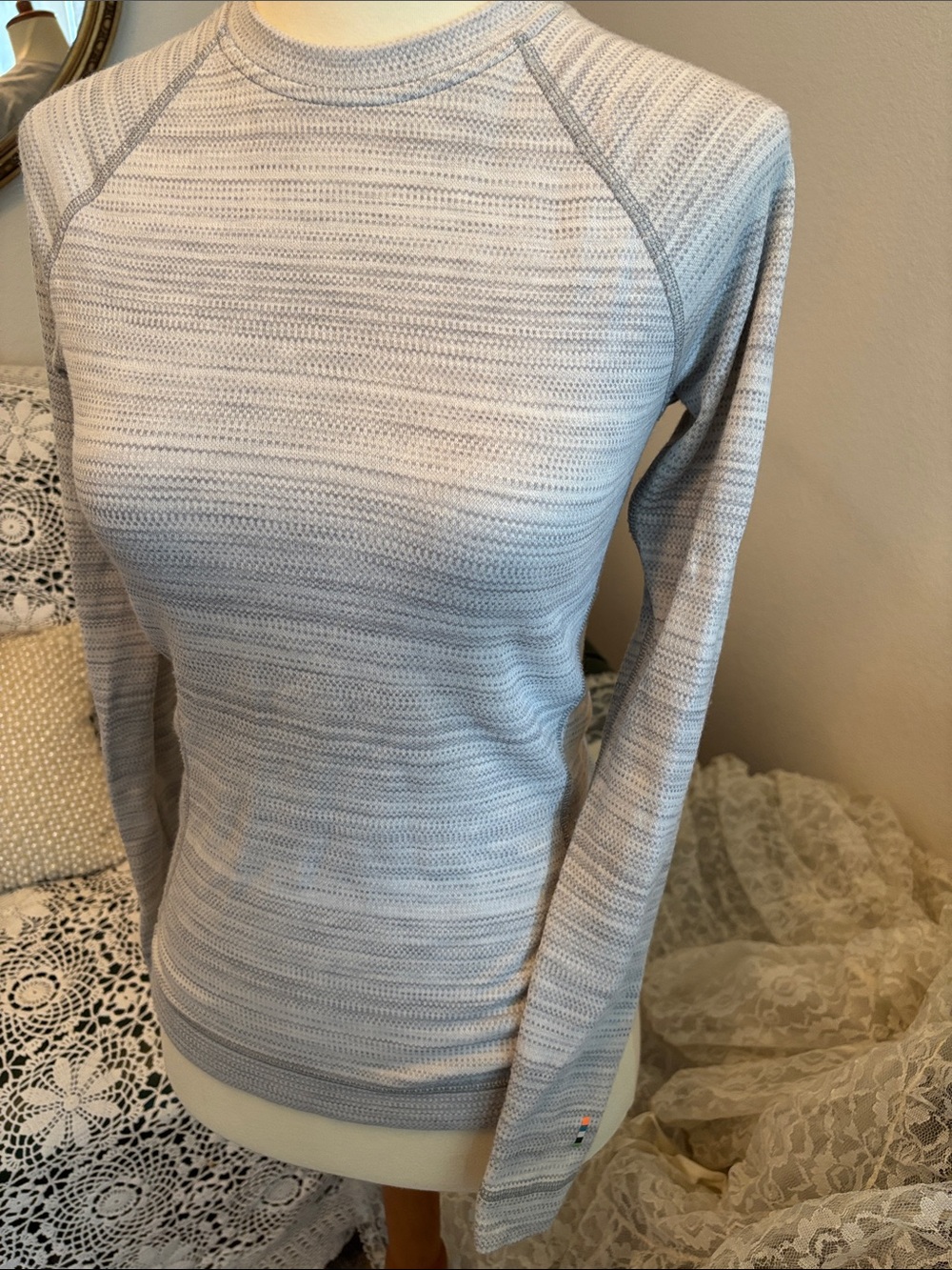 Smartwool Light Gray Striped Crewneck Knit Top